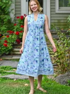 Valley of Flowers Sleeveless Dress - Sky Blue