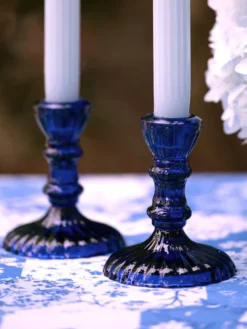 Vintage Candlestick Holder Set of 2 - Blue
