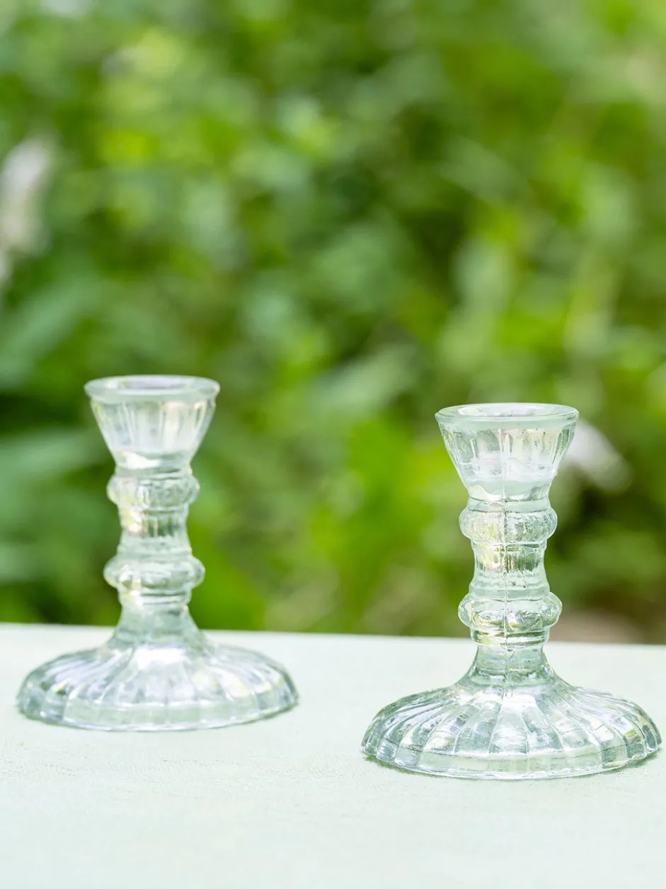 Vintage Candlestick Holder Set of 2 - Clear