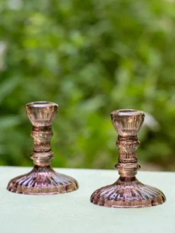 Vintage Candlestick Holder Set of 2 - Amethyst
