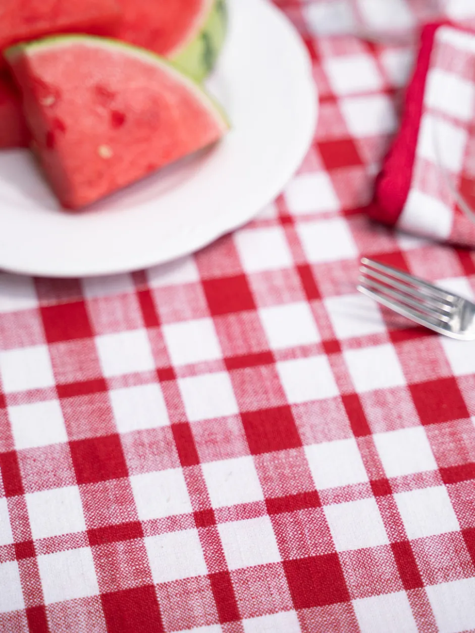 Watermelon Plaid Tablecloth - Red Natural