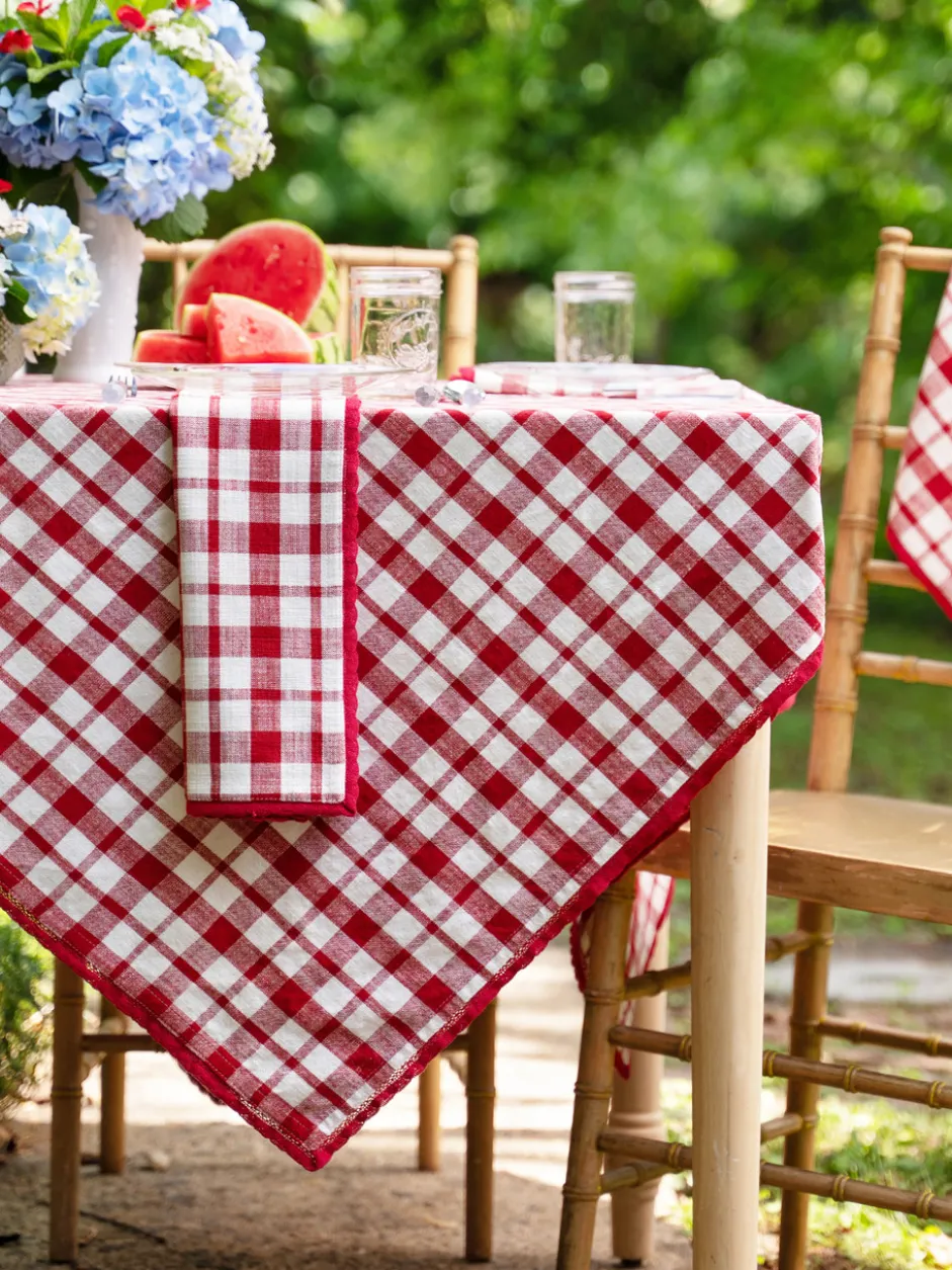 Watermelon Plaid Tablecloth - Red Natural
