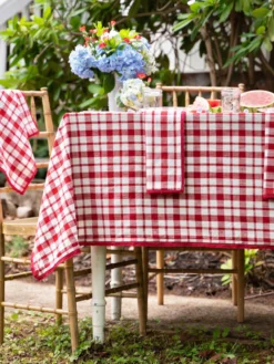Watermelon Plaid Tablecloth - Red Natural