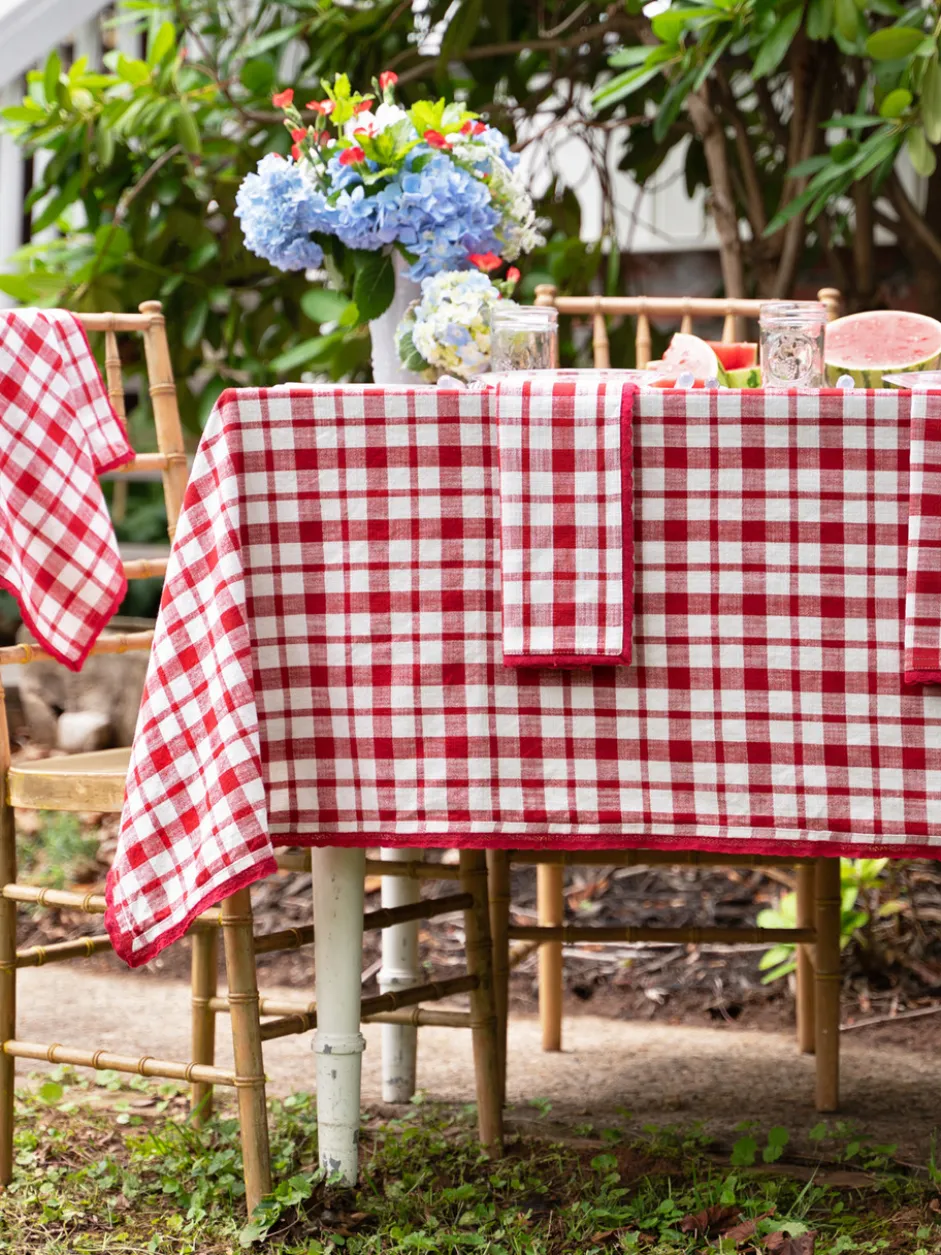 Watermelon Plaid Tablecloth - Red Natural