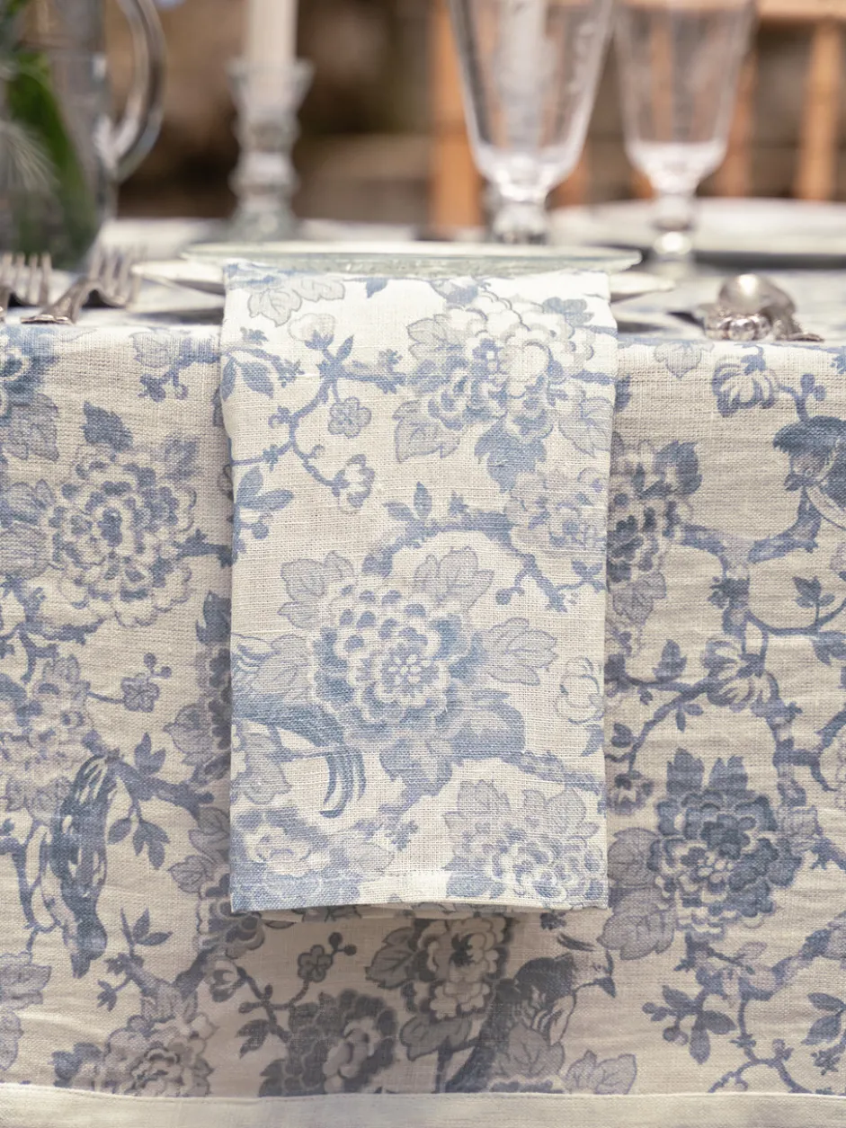 Zen Garden Linen Napkin Set of 4 - White Blue